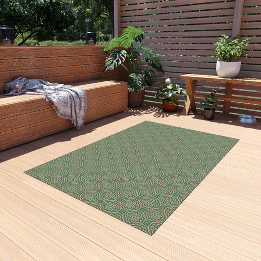 Geometric Green Outdoor Rug — Modern Patio Mat for Porch, Deck & Garden