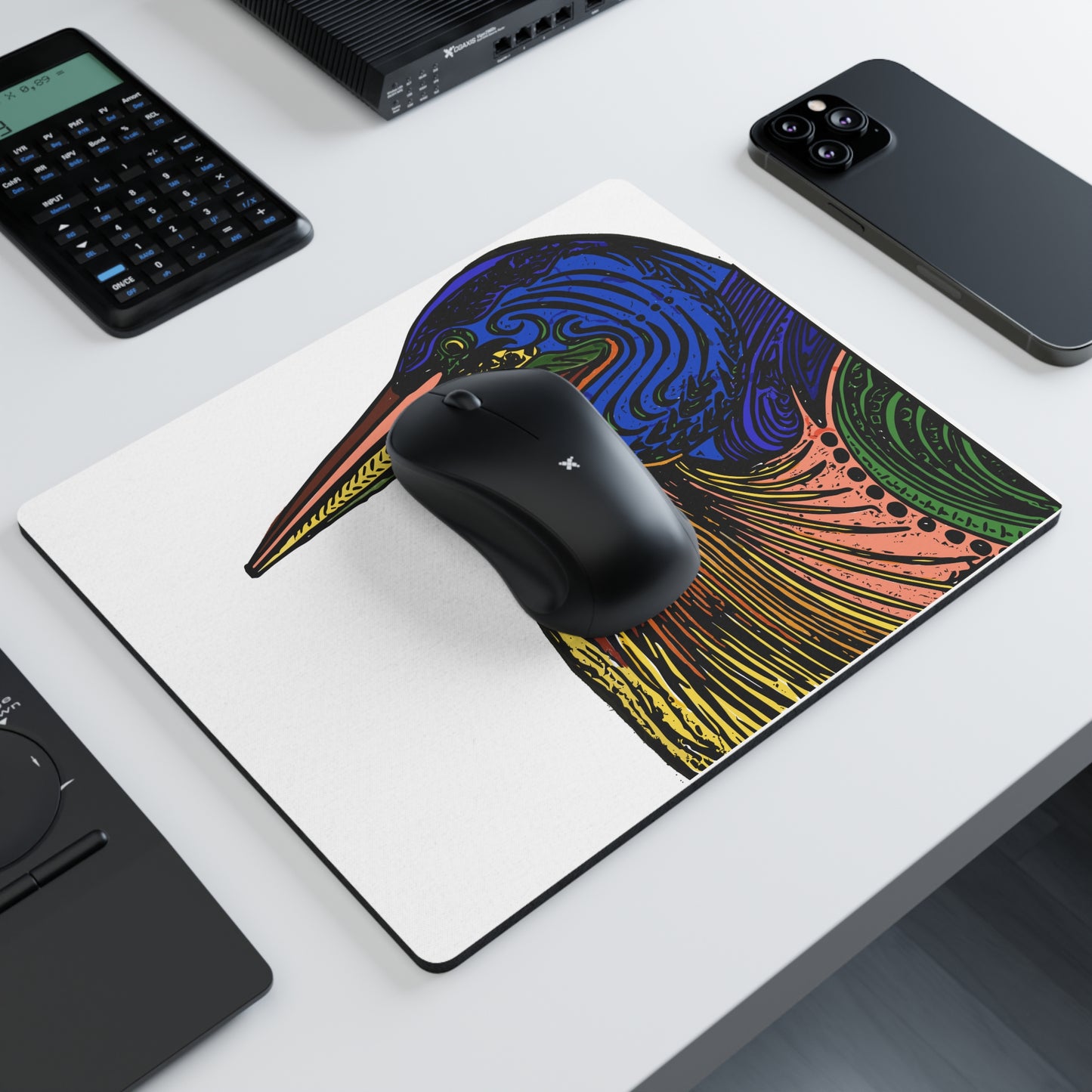 Colorful Heron Art Mouse Pad — Vibrant Bird Rectangle Mousepad for Desk