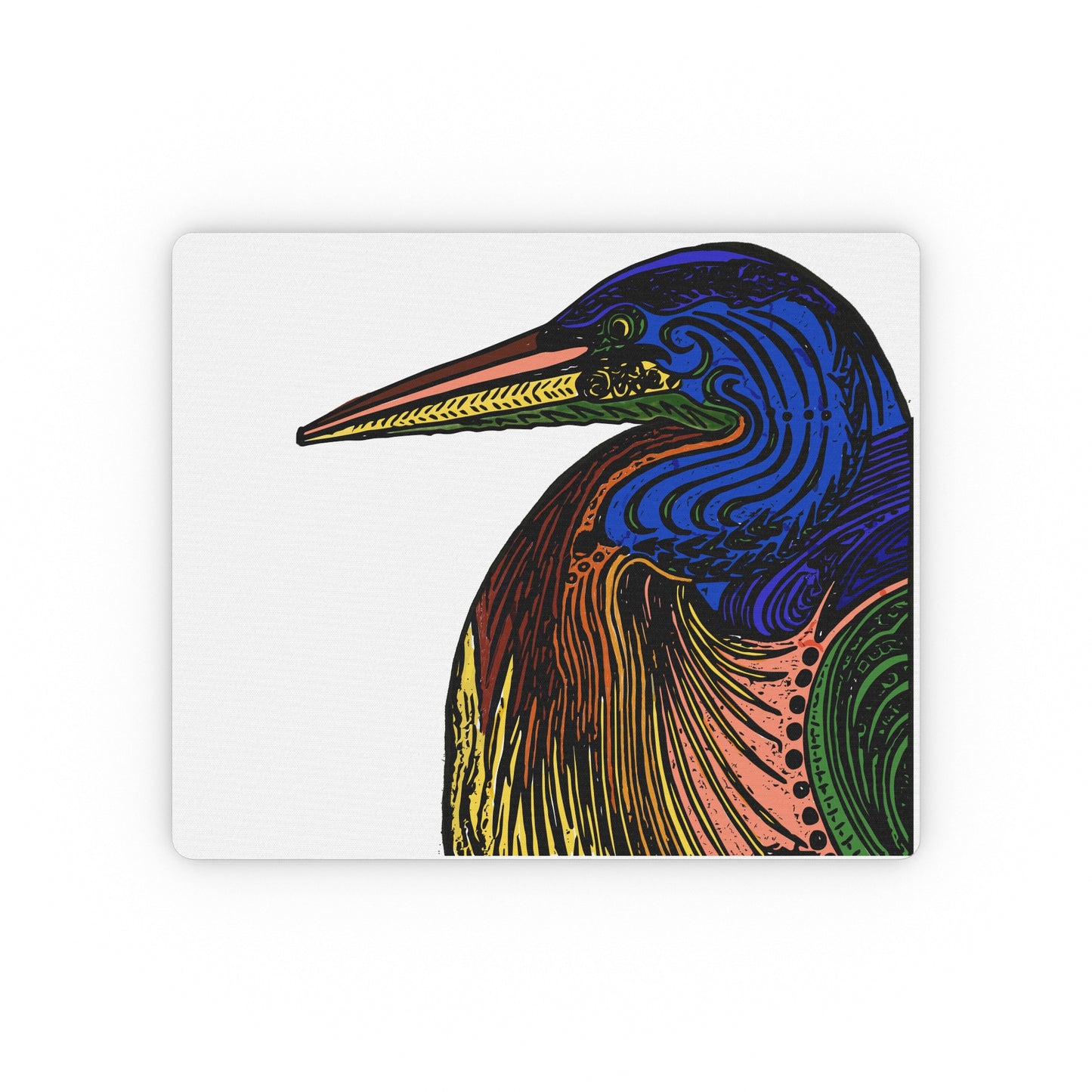 Colorful Heron Art Mouse Pad — Vibrant Bird Rectangle Mousepad for Desk