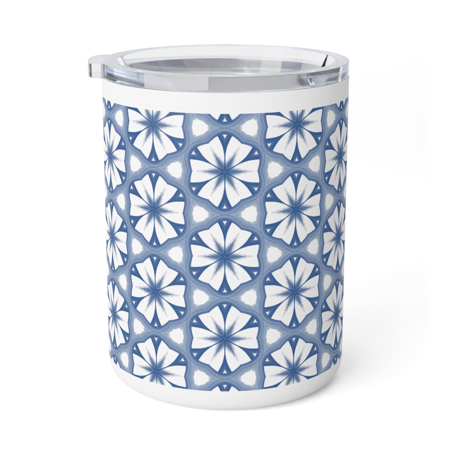 Blue Floral Tile Insulated Coffee Mug — 10oz Travel Tumbler