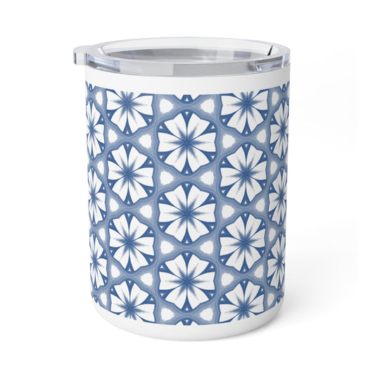 Blue Floral Tile Insulated Coffee Mug — 10oz Travel Tumbler
