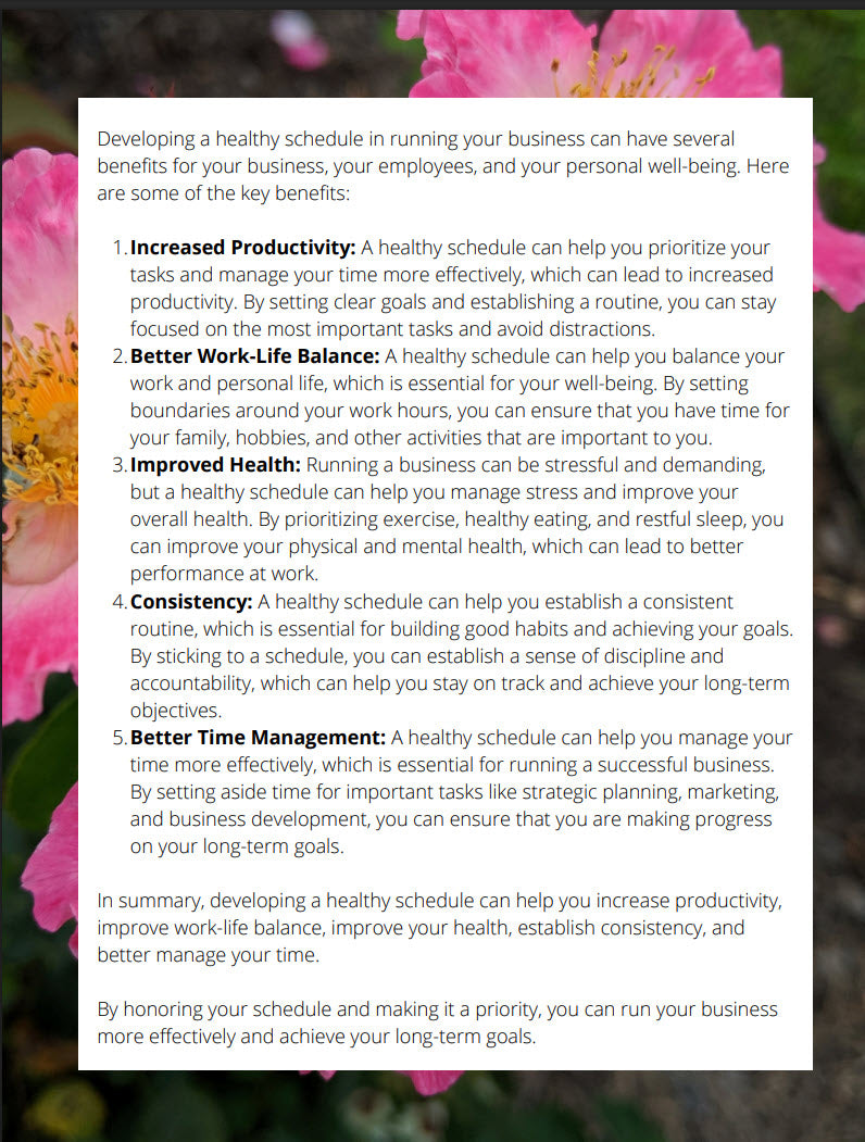 Business Planner - Part 6 - Scheduling Your Business