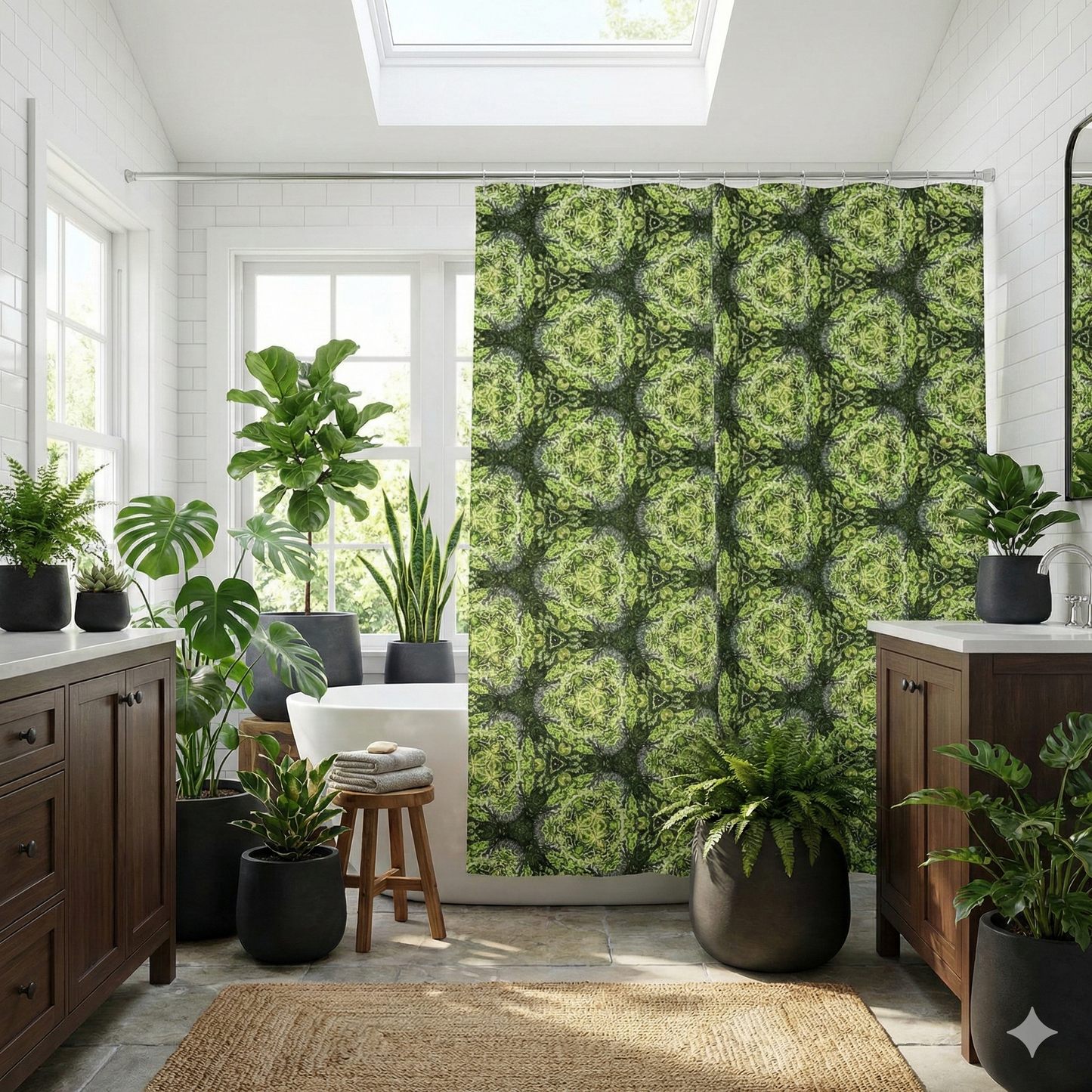 Green and Charcoal  - Shower Curtain
