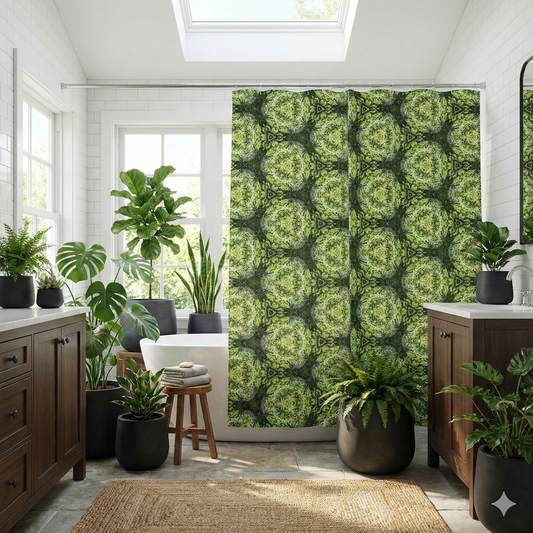 Green and Charcoal  - Shower Curtain