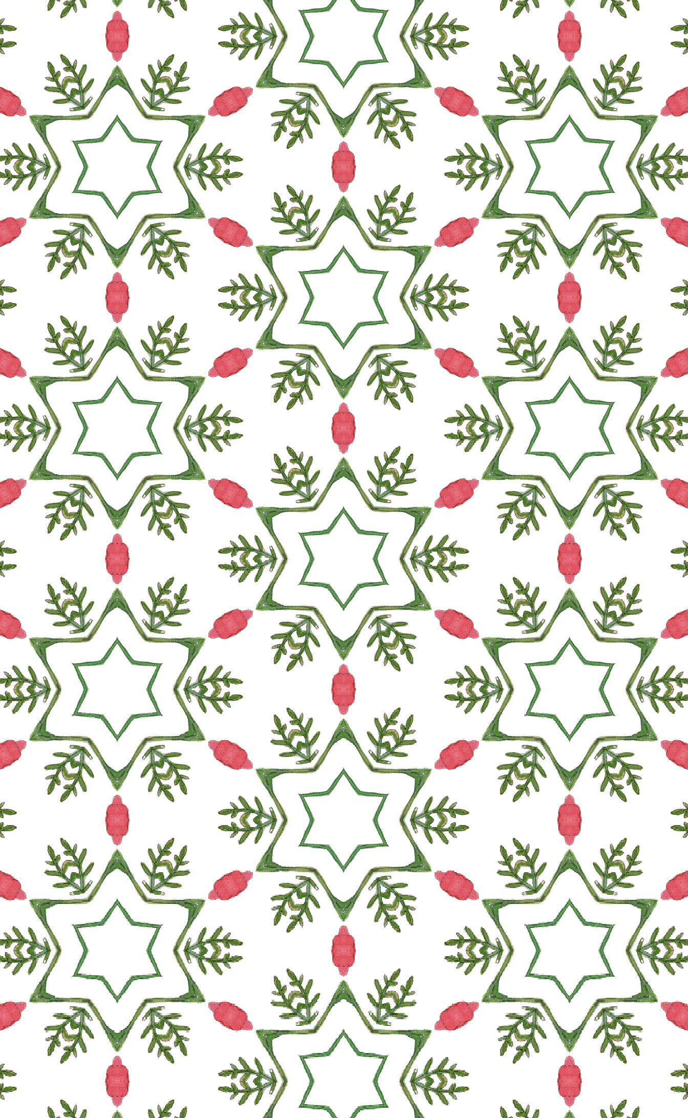 Holiday Gift Wrap Paper Roll — Green Star & Berry Pattern